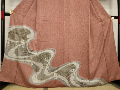 平和屋着物●訪問着　手描き　絞り　流水文　胡蝶蘭　金彩　正絹　逸品　AAAY1950ck