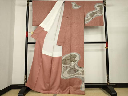 平和屋着物●訪問着　手描き　絞り　流水文　胡蝶蘭　金彩　正絹　逸品　AAAY1950ck