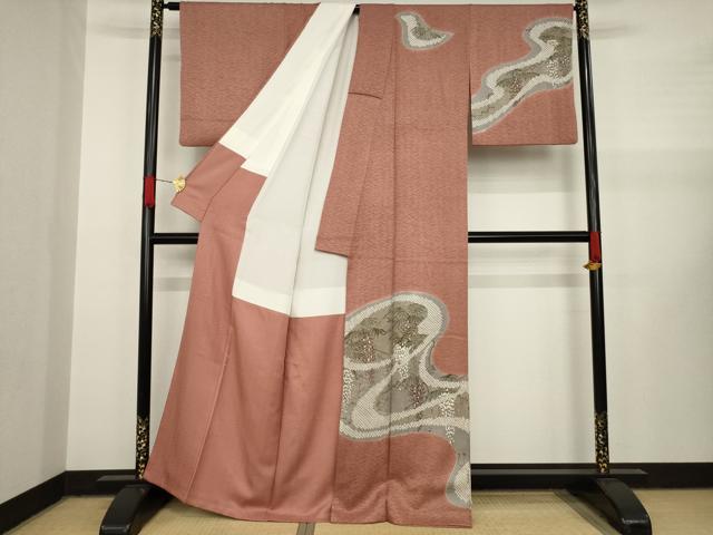 平和屋着物●訪問着　手描き　絞り　流水文　胡蝶蘭　金彩　正絹　逸品　AAAY1950ck