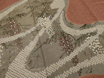 平和屋着物●訪問着　手描き　絞り　流水文　胡蝶蘭　金彩　正絹　逸品　AAAY1950ck
