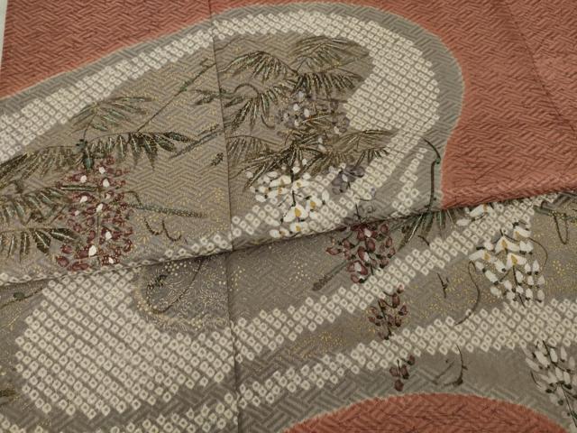 平和屋着物●訪問着　手描き　絞り　流水文　胡蝶蘭　金彩　正絹　逸品　AAAY1950ck