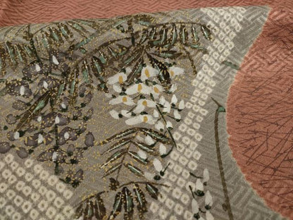 平和屋着物●訪問着　手描き　絞り　流水文　胡蝶蘭　金彩　正絹　逸品　AAAY1950ck