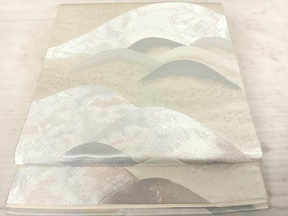 平和屋着物◎六通柄袋帯 遠山風景文 銀糸 正絹 逸品 AAAY2006yx