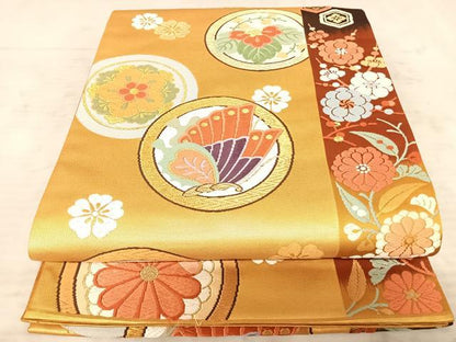 平和屋着物◎六通柄袋帯 献上狂言文 唐織 金糸 引箔 正絹 逸品 AAAY2012yx