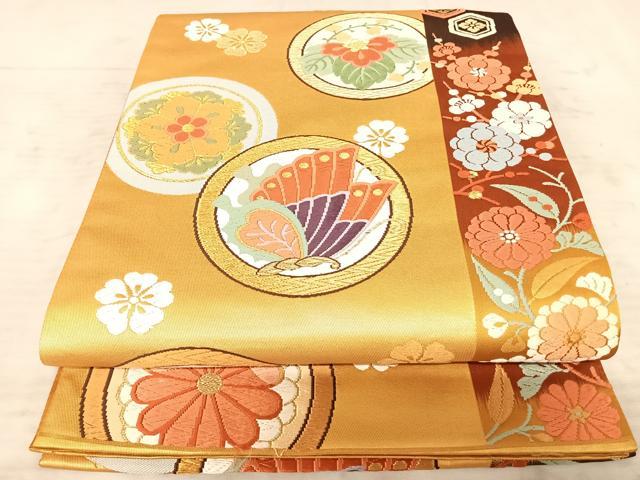 平和屋着物◎六通柄袋帯 献上狂言文 唐織 金糸 引箔 正絹 逸品 AAAY2012yx