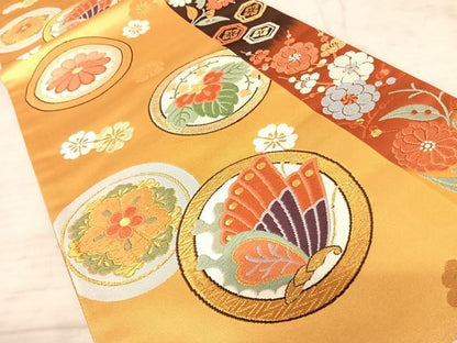 平和屋着物◎六通柄袋帯 献上狂言文 唐織 金糸 引箔 正絹 逸品 AAAY2012yx
