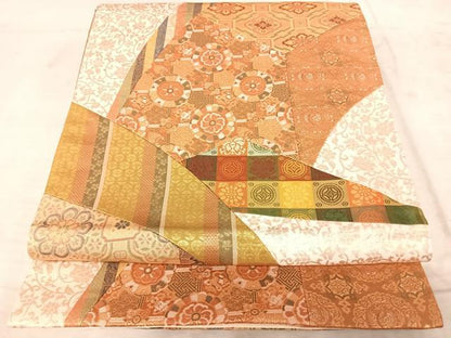 平和屋着物◎六通柄袋帯 吉祥文 切り嵌め 金糸 正絹 逸品 AAAY2026yx