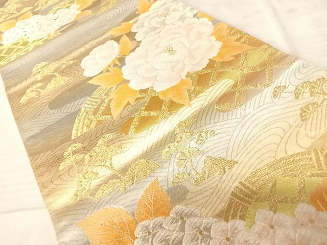 平和屋着物◎六通柄袋帯　唐織　流水花文　金糸　正絹　逸品　AAAY2034yx