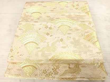 平和屋着物◎六通柄袋帯　飛鶴花文　松竹梅　銀糸　正絹　逸品　AAAY2142yx