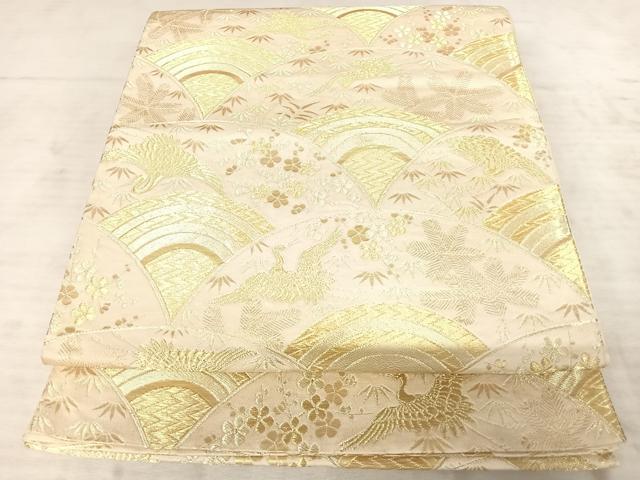平和屋着物◎六通柄袋帯　飛鶴花文　松竹梅　銀糸　正絹　逸品　AAAY2142yx