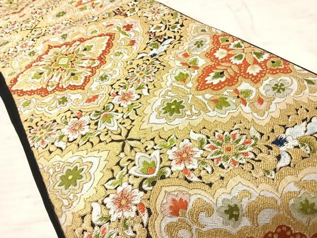 平和屋着物◎六通柄　本袋帯　花菱文　金糸　正絹　逸品　AAAY2152yx