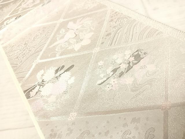 平和屋着物◎六通柄袋帯　花鳥菱文　銀糸　正絹　逸品　AAAY2157yx