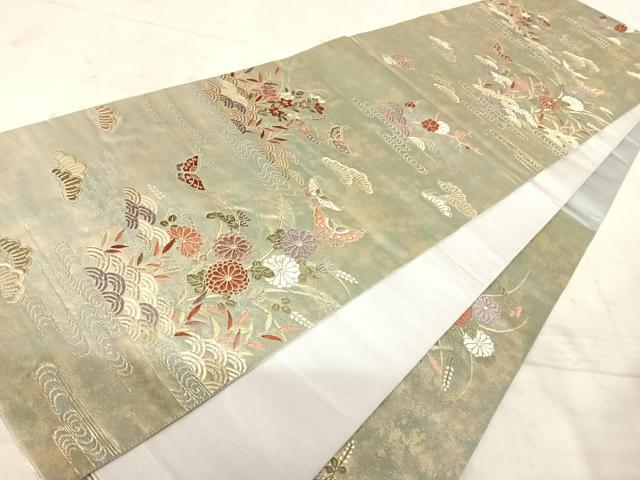 平和屋着物◎六通柄袋帯　唐織　草木染　花蝶文　引箔　正絹　逸品　AAAY2159yx