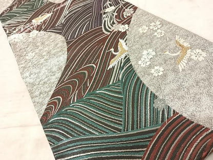 平和屋着物◎六通柄袋帯　飛鶴花文　金銀糸　正絹　逸品　AAAY2168yx