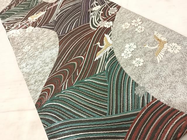 平和屋着物◎六通柄袋帯　飛鶴花文　金銀糸　正絹　逸品　AAAY2168yx