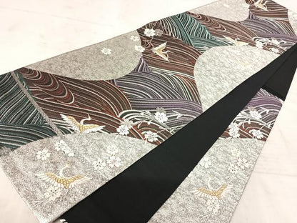 平和屋着物◎六通柄袋帯　飛鶴花文　金銀糸　正絹　逸品　AAAY2168yx