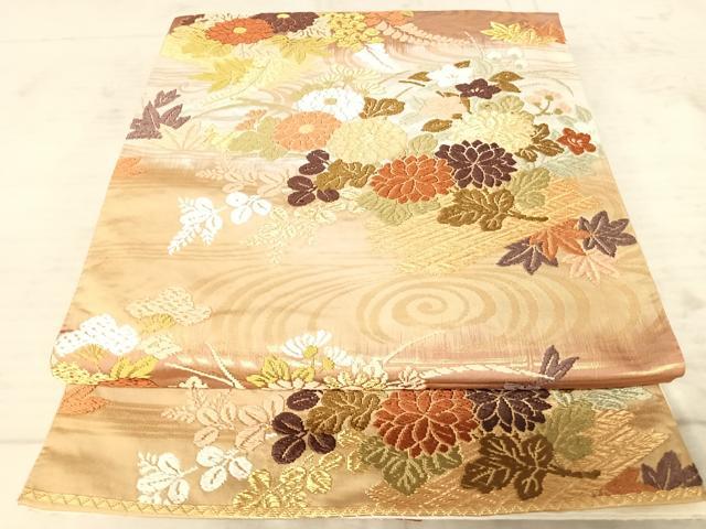 平和屋着物◎六通柄袋帯　唐織　流水花文　金糸　正絹　逸品　AAAY2175yx
