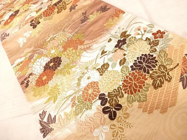 平和屋着物◎六通柄袋帯　唐織　流水花文　金糸　正絹　逸品　AAAY2175yx