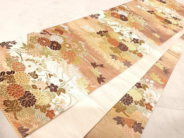 平和屋着物◎六通柄袋帯　唐織　流水花文　金糸　正絹　逸品　AAAY2175yx