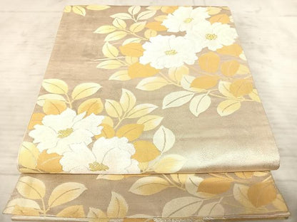 平和屋着物◎六通柄袋帯　唐織　草花文　金糸　正絹　逸品　AAAY2185yx