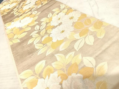 平和屋着物◎六通柄袋帯　唐織　草花文　金糸　正絹　逸品　AAAY2185yx