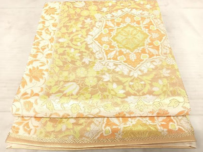 平和屋着物◎六通柄袋帯　正倉院花文　金糸　正絹　逸品　AAAY2186yx