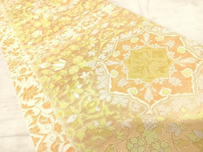 平和屋着物◎六通柄袋帯　正倉院花文　金糸　正絹　逸品　AAAY2186yx