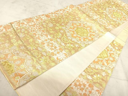 平和屋着物◎六通柄袋帯　正倉院花文　金糸　正絹　逸品　AAAY2186yx
