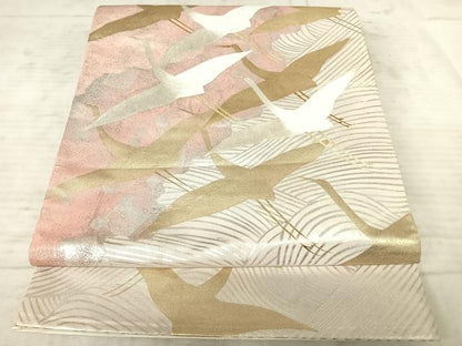 平和屋着物◎六通柄袋帯　箔散らし飛鶴文　金銀彩　正絹　逸品　AAAY2189yx