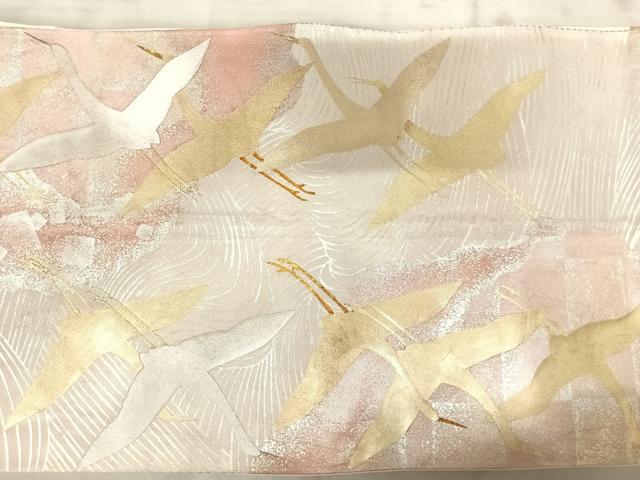 平和屋着物◎六通柄袋帯　箔散らし飛鶴文　金銀彩　正絹　逸品　AAAY2189yx