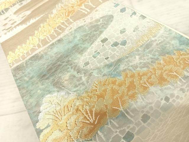 平和屋着物◎六通柄袋帯　風景樹林文　金銀糸　正絹　逸品　AAAY2194yx