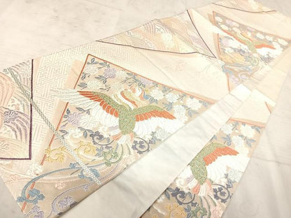 平和屋着物◎六通柄袋帯　唐織　鳳凰花文　金糸　正絹　逸品　AAAY2200yx