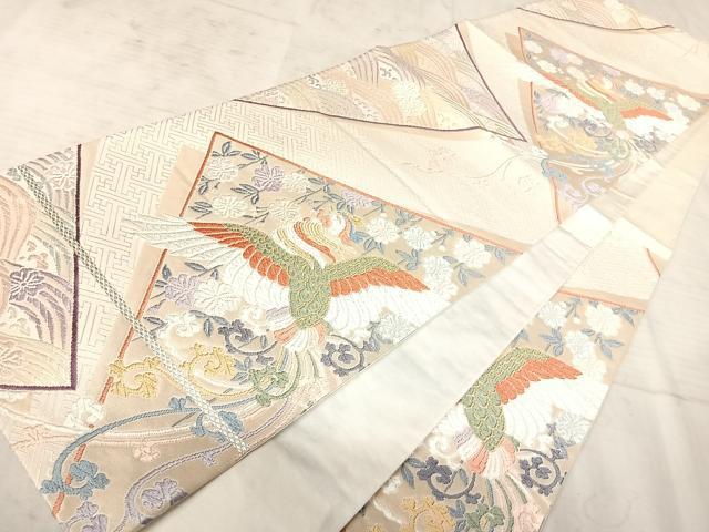 平和屋着物◎六通柄袋帯　唐織　鳳凰花文　金糸　正絹　逸品　AAAY2200yx