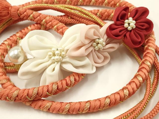 平和屋着物●和装小物 振袖用帯締め 装飾 パール つまみ細工 金糸 逸品 AAAY2289ay