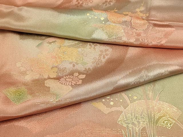 平和屋着物●和装小物　帯締め・帯揚げセット　高麗組 綾出し　地紙花文　暈し染め　金糸　金彩　逸品　未使用　AAAY2314ay