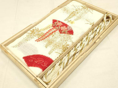 平和屋着物●和装小物 帯締め・帯揚げセット 振袖用 絞り 刺繍 地紙花文 金糸 金彩 撚り房 逸品 AAAY2321ay