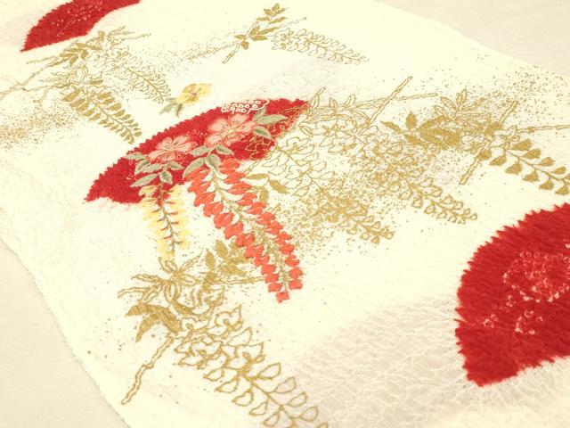 平和屋着物●和装小物 帯締め・帯揚げセット 振袖用 絞り 刺繍 地紙花文 金糸 金彩 撚り房 逸品 AAAY2321ay
