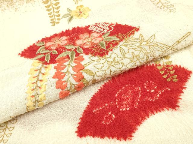 平和屋着物●和装小物 帯締め・帯揚げセット 振袖用 絞り 刺繍 地紙花文 金糸 金彩 撚り房 逸品 AAAY2321ay