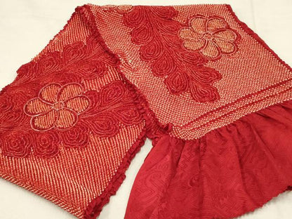 平和屋着物●和装小物 帯締め・帯揚げセット 振袖用 総絞り 枝垂れ花文 金糸 撚り房 逸品 AAAY2326ay