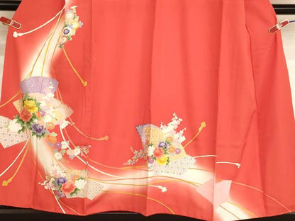 平和屋着物∵十三参り　祝着　扇面花文　暈し染め　金彩　正絹　逸品　AAAY2481ja