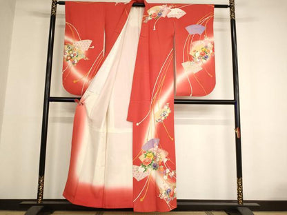 平和屋着物∵十三参り　祝着　扇面花文　暈し染め　金彩　正絹　逸品　AAAY2481ja