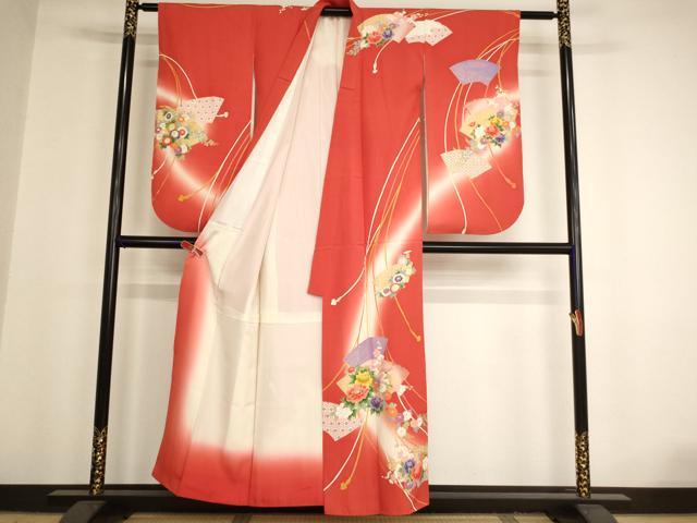 平和屋着物∵十三参り　祝着　扇面花文　暈し染め　金彩　正絹　逸品　AAAY2481ja