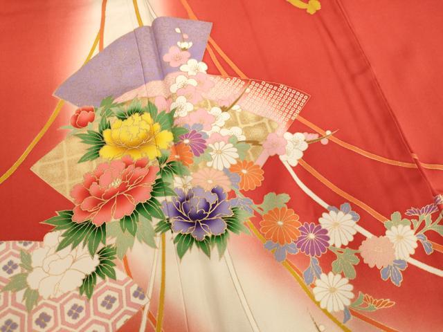 平和屋着物∵十三参り　祝着　扇面花文　暈し染め　金彩　正絹　逸品　AAAY2481ja