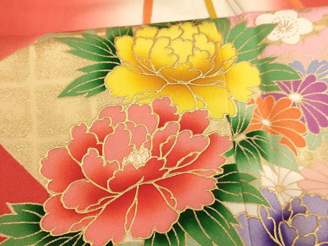 平和屋着物∵十三参り　祝着　扇面花文　暈し染め　金彩　正絹　逸品　AAAY2481ja