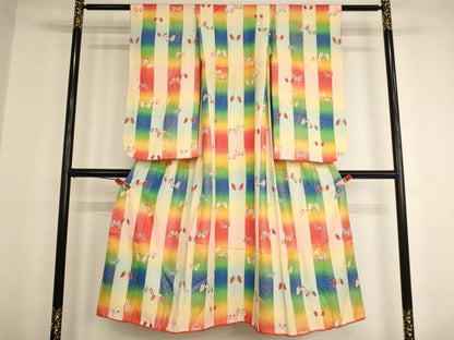 平和屋着物∵十三参り 祝着 舞蝶間道 暈し染め 金彩 正絹 逸品 AAAY2482ja