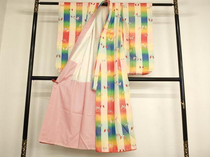 平和屋着物∵十三参り 祝着 舞蝶間道 暈し染め 金彩 正絹 逸品 AAAY2482ja
