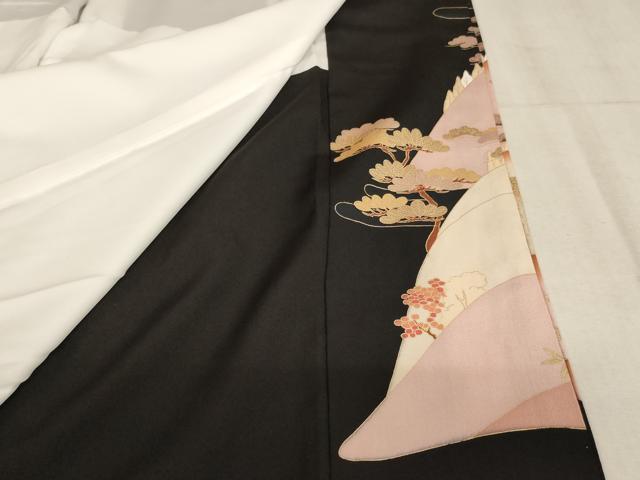 平和屋着物■豪華黒留袖 駒刺繍 飛鶴風景文 金彩 正絹 逸品 AAAY2500ja