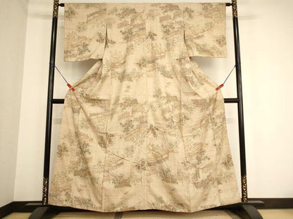 平和屋着物■上質な紬　風景花文　正絹　逸品　AAAY2548ja