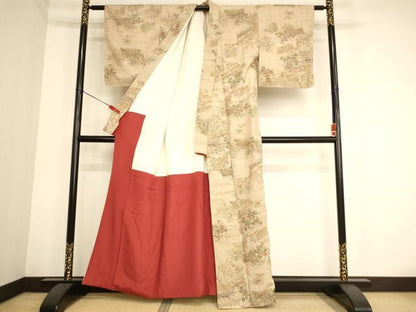 平和屋着物■上質な紬　風景花文　正絹　逸品　AAAY2548ja