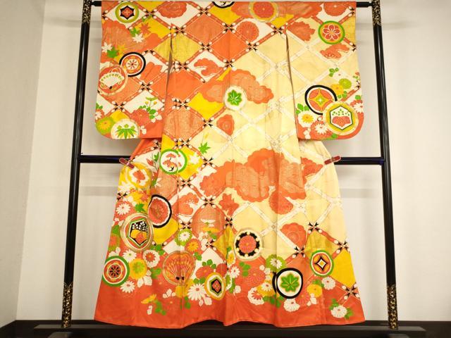 平和屋着物∵女の子 十三参り 子供 祝着 駒刺繍 花丸文 金彩 逸品 AAAY2551ja